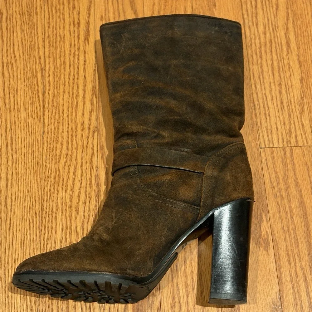Ralph Lauren Collection Purple Label Dark Brown Suede Buckle Boots Sz‎ 36B